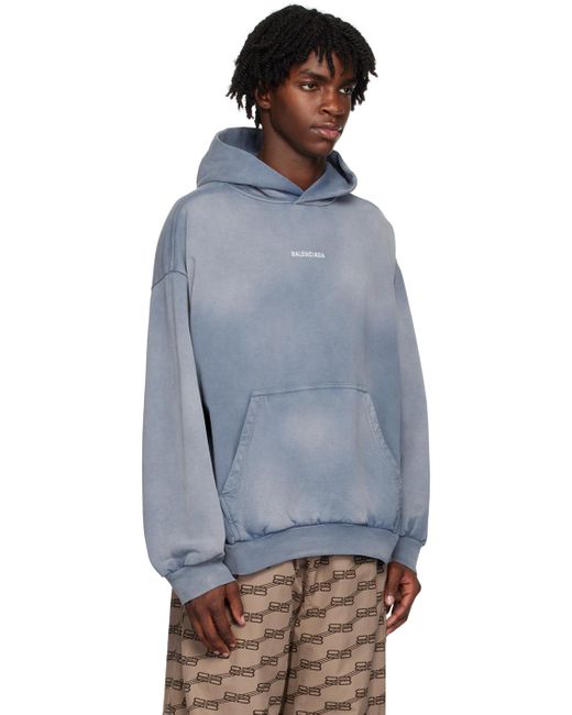 Balenciaga Blue Embroidered Hoodie for men