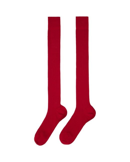 Jil Sander Red Ribbed Wool Socks