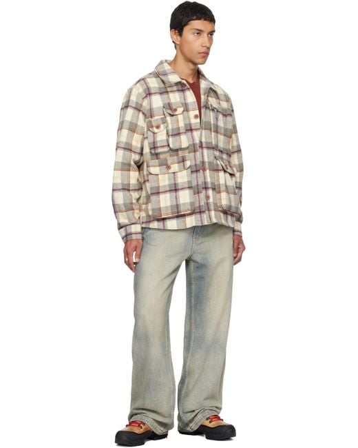 メンズ Reese Cooper グレー＆ベージュ Milled Flannel Cargo ボタンアップシャツ Gray