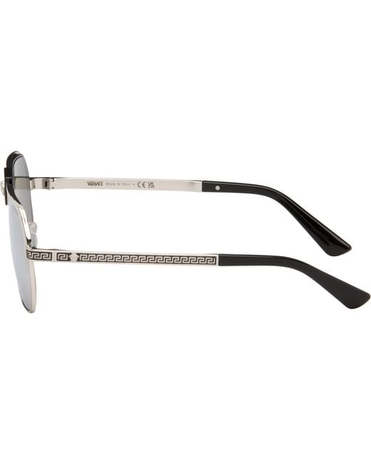 Versace Gray Greca Flow Navigator Sunglasses for men