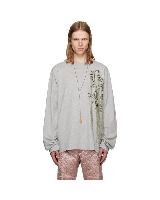 Dries Van Noten Gray Embroidered T-Shirt for men