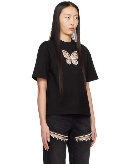 Area Black Ssense Exclusive Crystal Butterfly T-shirt