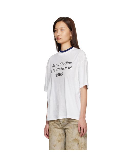 Acne White Relaxed Fit Logo T-Shirt