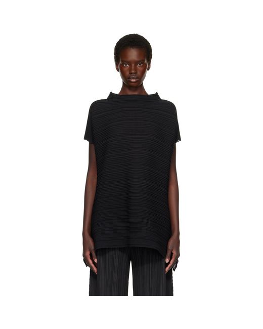 Pleats Please Issey Miyake Black Paper Bounce Knit Blouse