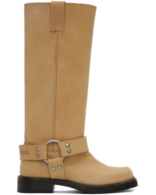 Acne Brown Beige Buckle Boots