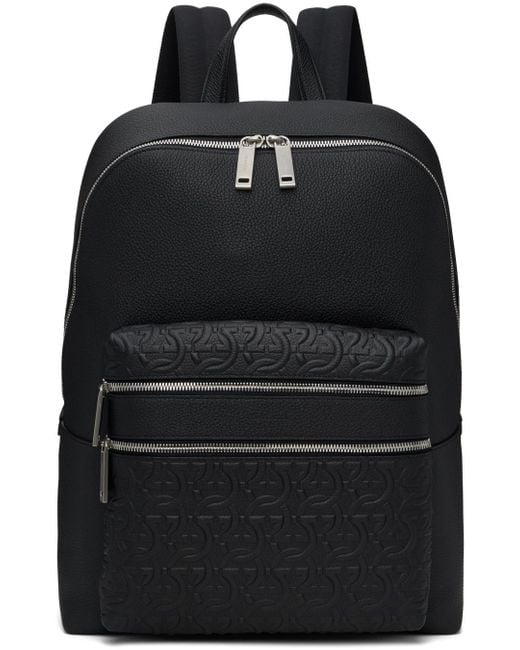 Ferragamo Black Embossed Backpack for men