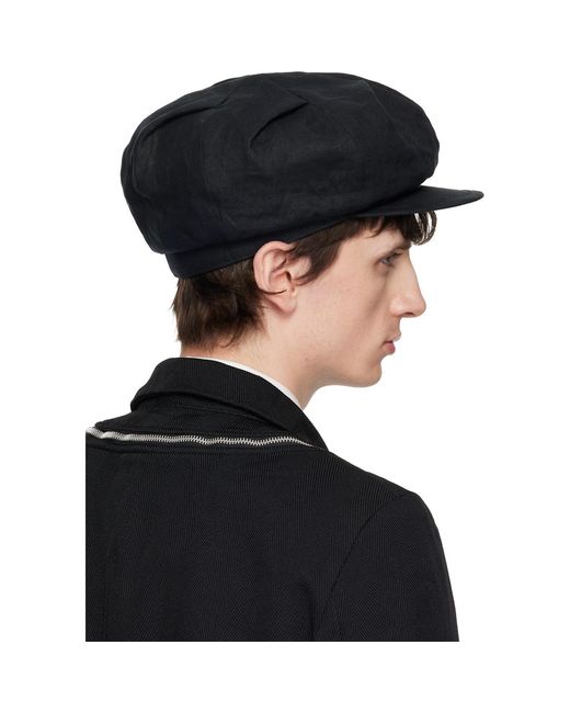 Yohji Yamamoto Black Flax Flat Tuck Casquette Cap for men