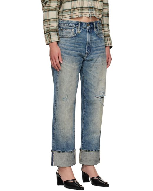 R13 Blue Cuffed Boyfriend Jeans