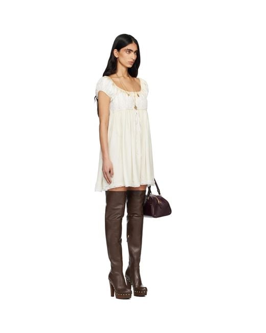 Chloé Black Off- Short Sleeve Silk Mousseline & Lace Minidress