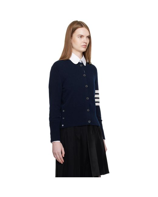 Thom Browne Blue Jersey Intarsia Classic Fit 4-Bar Cardigan