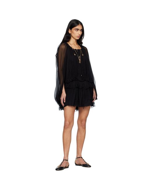 Chloé Black Silk Mousseline Cape Minidress