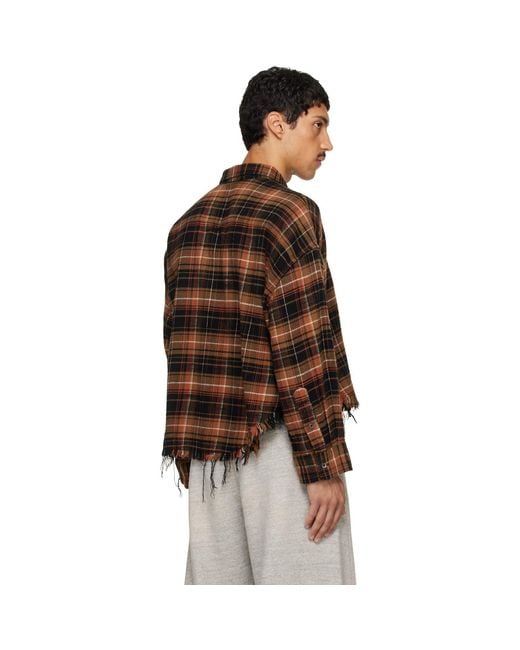 R13 Brown Drop Neck Cropped Shirt for men