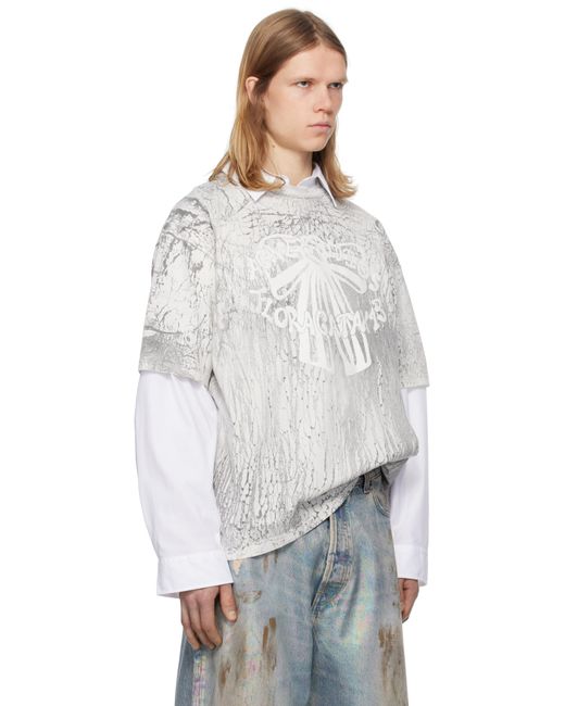 メンズ Acne グレー プラスター プリントTシャツ White