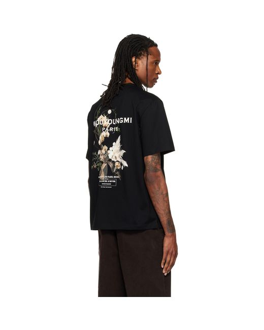 Wooyoungmi Black Flower Back Logo T-Shirt for men