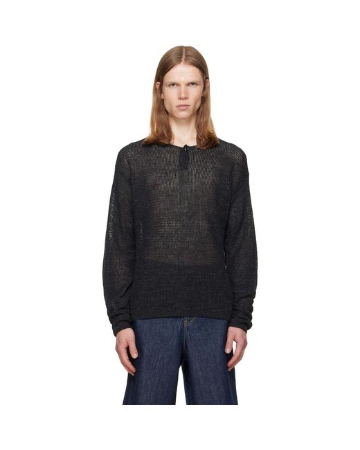 Helmut Lang Black Textured Henley for men
