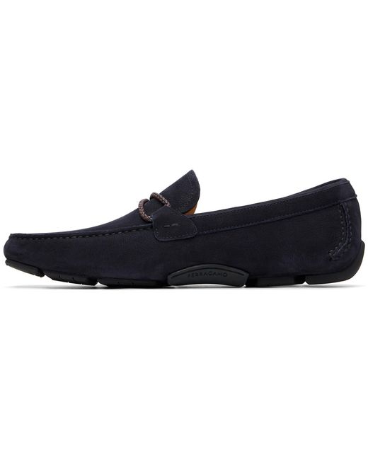 Ferragamo Blue Gancini Ornament Driver Loafers for men