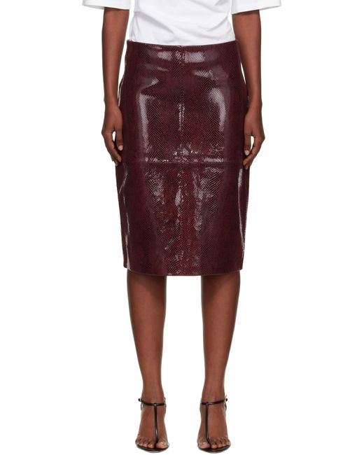 Rohe Red Burgundy Snake Leather Midi Skirt