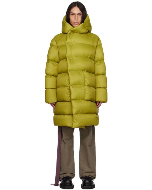 Rick Owens Yellow Hooded Down Coat for Men Lyst UK