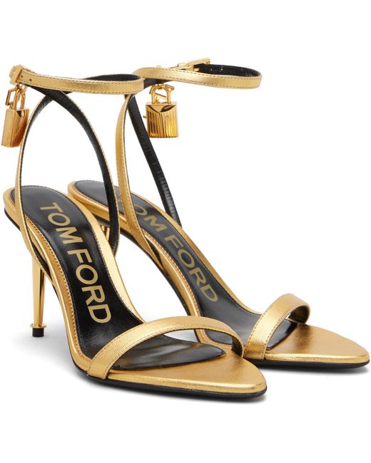 Tom Ford Black Nappa Padlock Pointy Naked Heeled Sandals