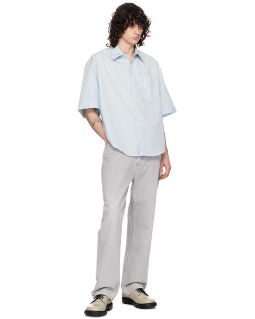 メンズ AMI ブルー&オフホワイト ストライプ シャツ White