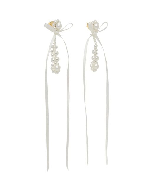 Simone Rocha White Victorian Drip Bow Earrings