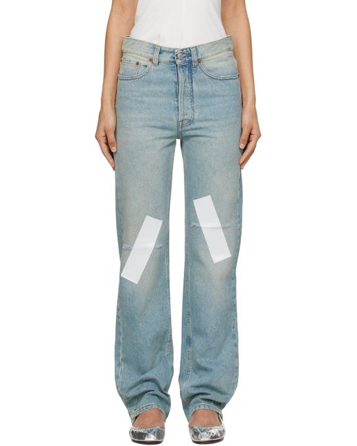 MM6 by Maison Martin Margiela ブルー ディストレス テープ ファイブポケット ジーンズ Blue