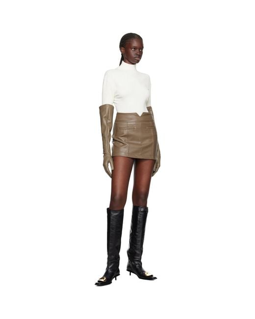 Issey Miyake Black Taupe Side Seams Faux-leather Miniskirt