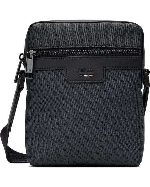 Boss Black Coated Canvas Messenger Bag for men