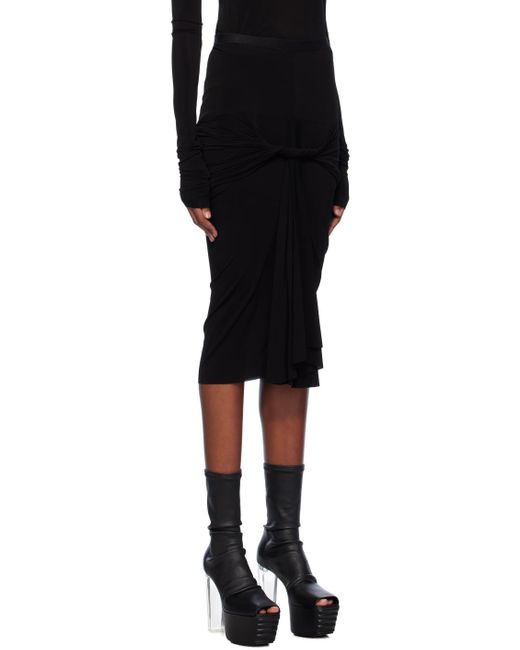 Rick Owens Black Calf Twist Midi Skirt