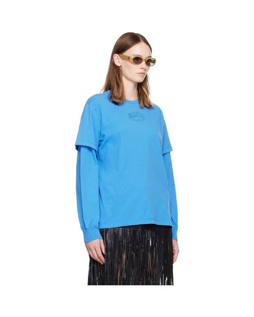 Ganni Blue Future Heavy Jersey Double Sleeve T-Shirt