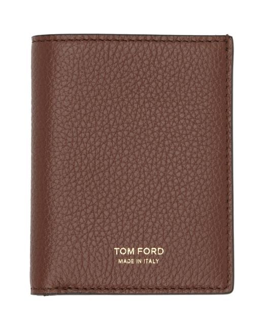 Tom Ford Brown Tan Grain Leather Folding Card Holder for men