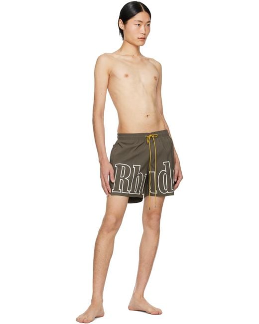 Rhude Black Brown Printed Swim Shorts for men