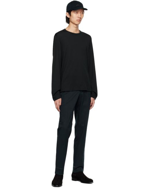 Brioni Black Embroidered Long Sleeve T-shirt for men