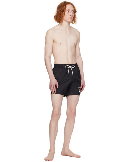 HUGO Black Printed Swim Shorts for men