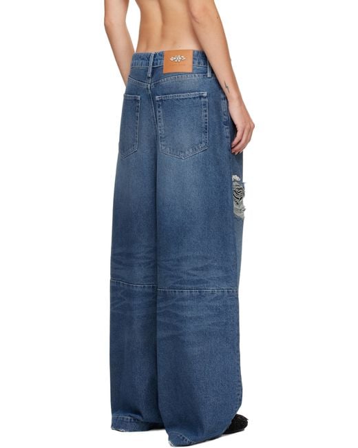 Simone Rocha Women's Blue Embellished Wide Leg Puddle Jeans