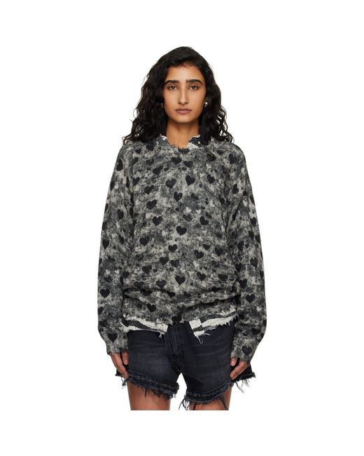 R13 Black Printed Boyfriend Sweater