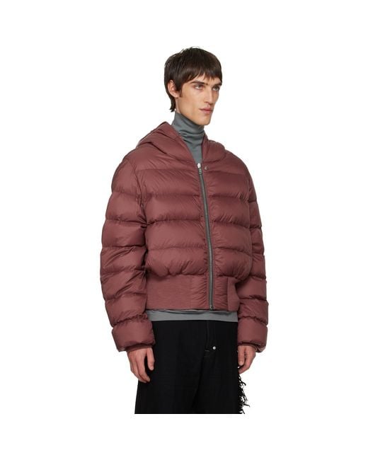 Rick Owens Red Concordians Hooded Down Jacket for men