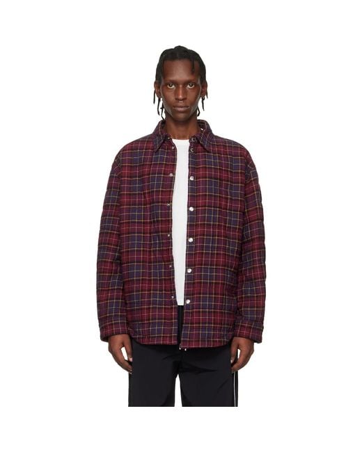Off-White c/o Virgil Abloh Purple Burgundy Spray Arrow Check Padded Overshirt for men