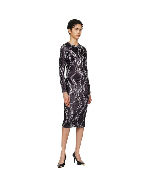 Versace Jeans Couture Black Chain Couture Velvet Midi Dress