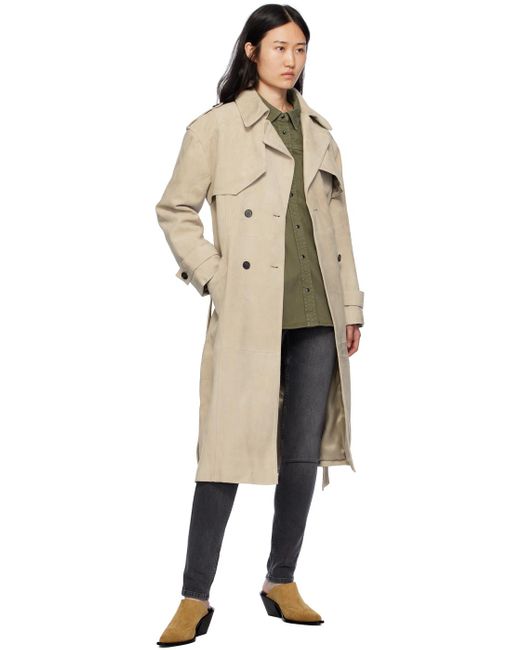 Anine Bing Natural Double-breasted Leather Trench Coat