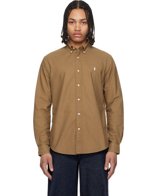 Polo Ralph Lauren メンズ ブラウン ガーメントダイ オックスフォードシャツ