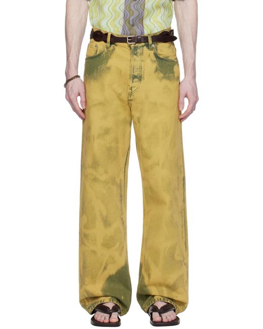 Dries Van Noten Yellow Green Garment-dyed Jeans for men