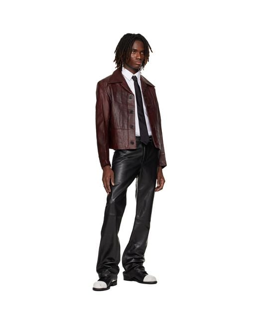 Enfants Riches Deprimes Black Leather Flare Pilot Pants for men