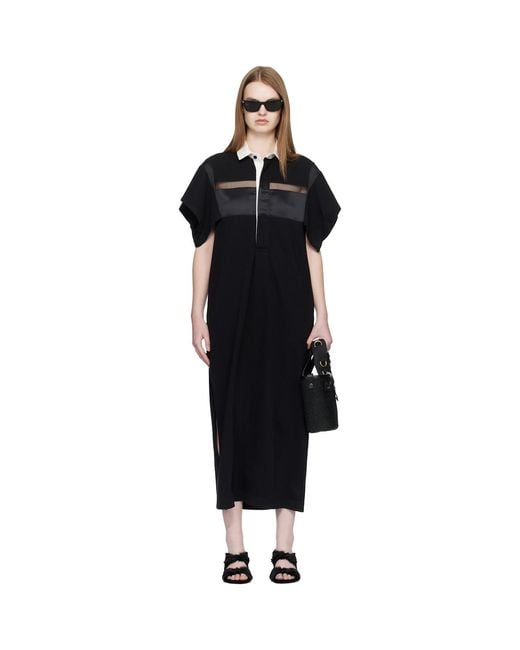 Sacai Black Cotton Jersey Midi Dress