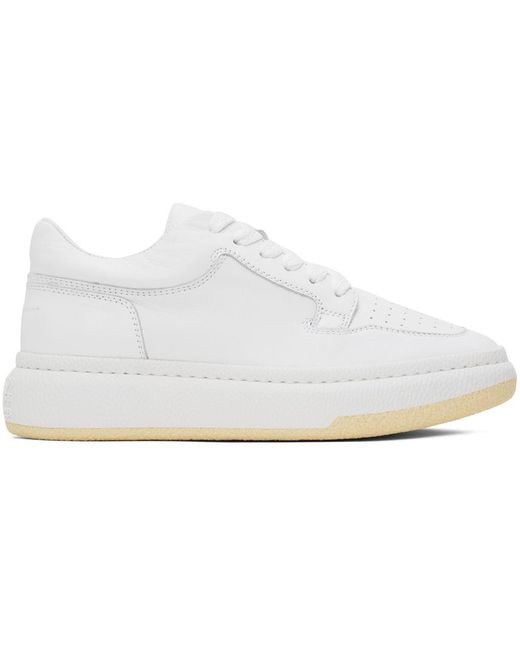 MM6 by Maison Martin Margiela White Low-top Leather Sneakers With A Square Toe