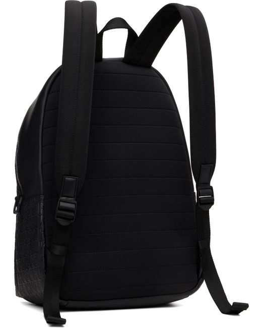 HUGO Black Embossed-Logo Faux-Leather Backpack for men