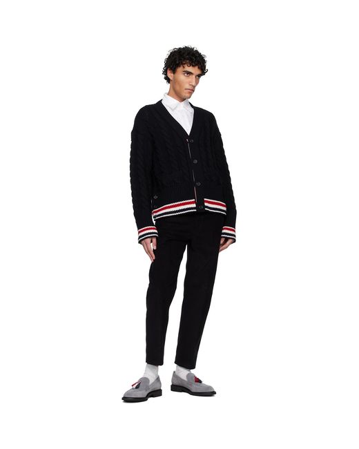 Thom Browne Black Merino Baby Cable Stitch Rwb Stripe Cardigan for men