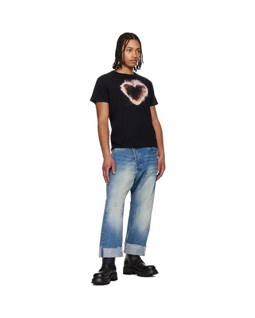 R13 Black 'Flaming Heart' Boy T-Shirt for men