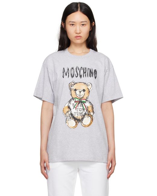 Moschino White Gray Archive Teddy Bear T-shirt