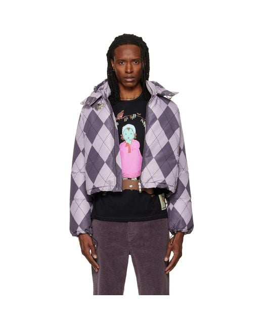 Chopova Lowena Purple Argyle Puffer Jacket for men